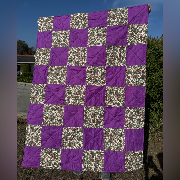 Bedding | Handmade Cotton Patchwork Quilt Purple Floral | Poshmark